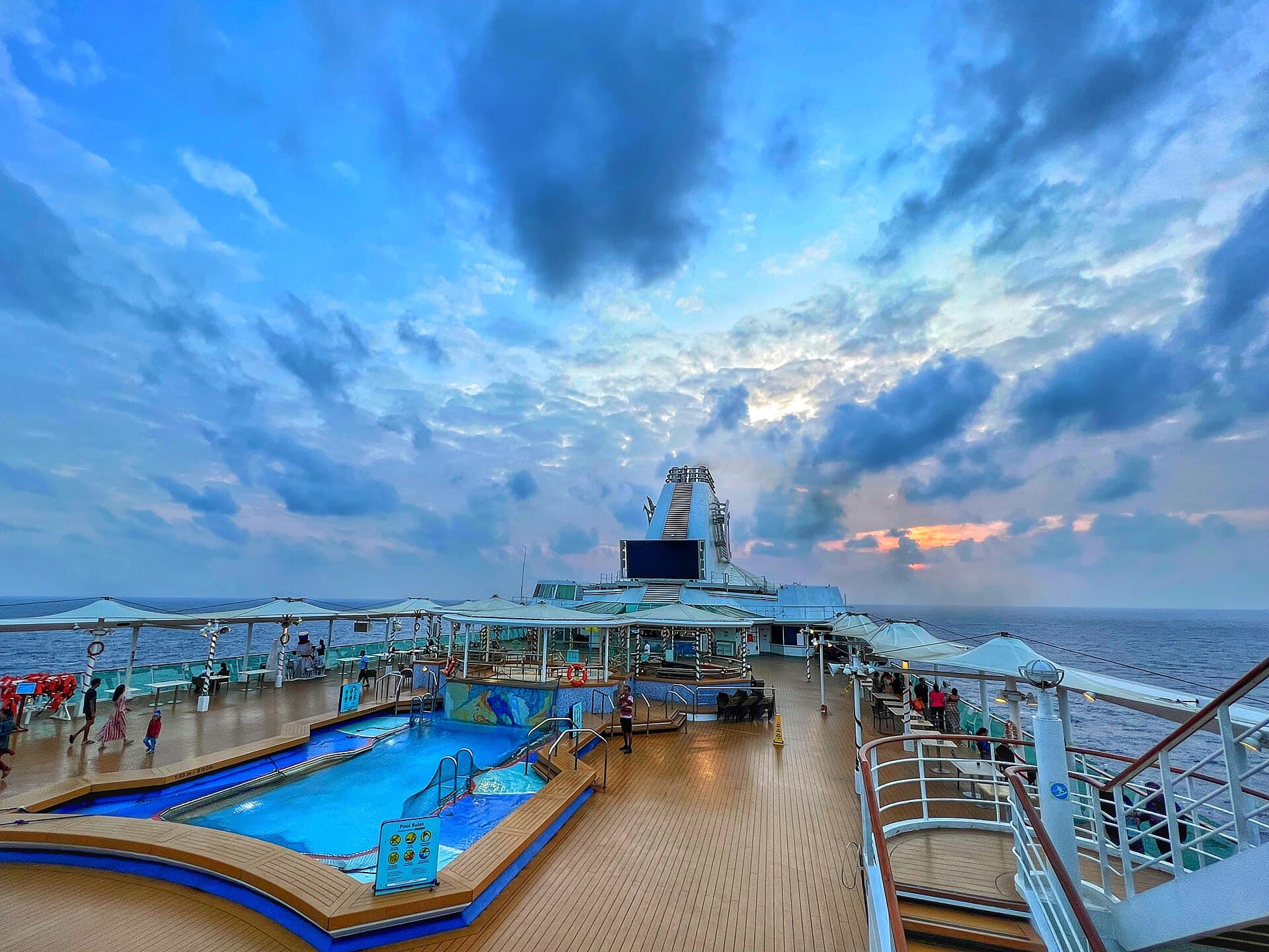 Cruise pool deck at sunrise