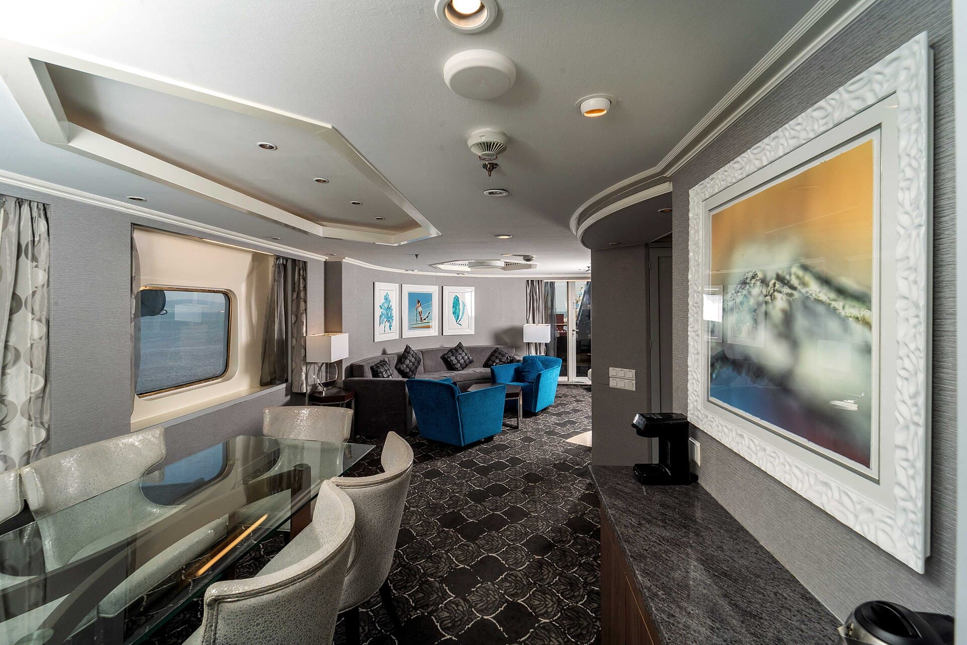 Elegant cruise suite with ocean view
